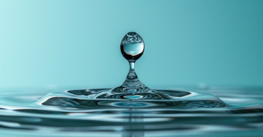 A clear water droplet on a smooth blue surface