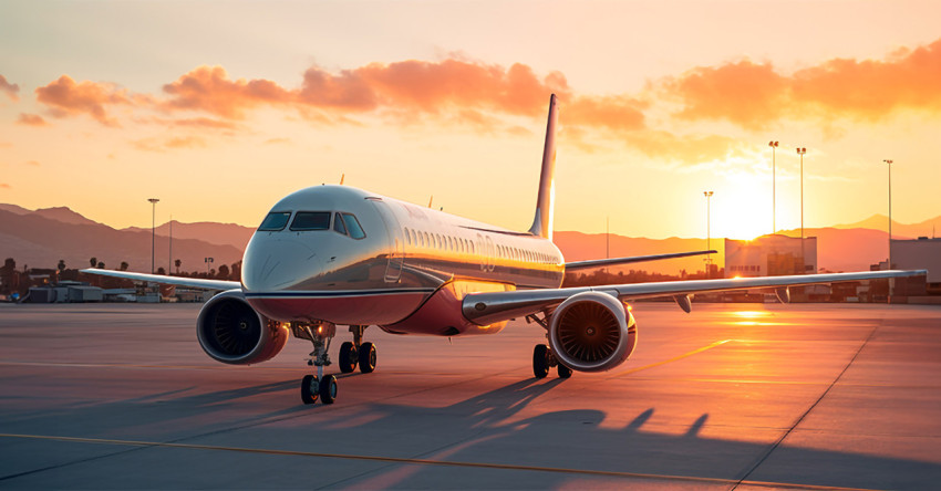 Airplane at sunset