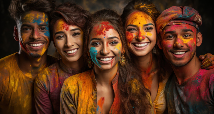 Group of friends painted in vibrant colors