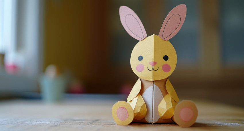 Paper easter bunny on wooden table