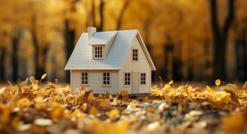 A small house amidst the beautiful autumn scenery
