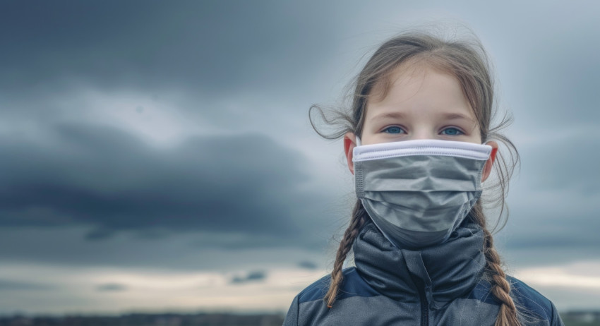 Young girl wearing protective mask