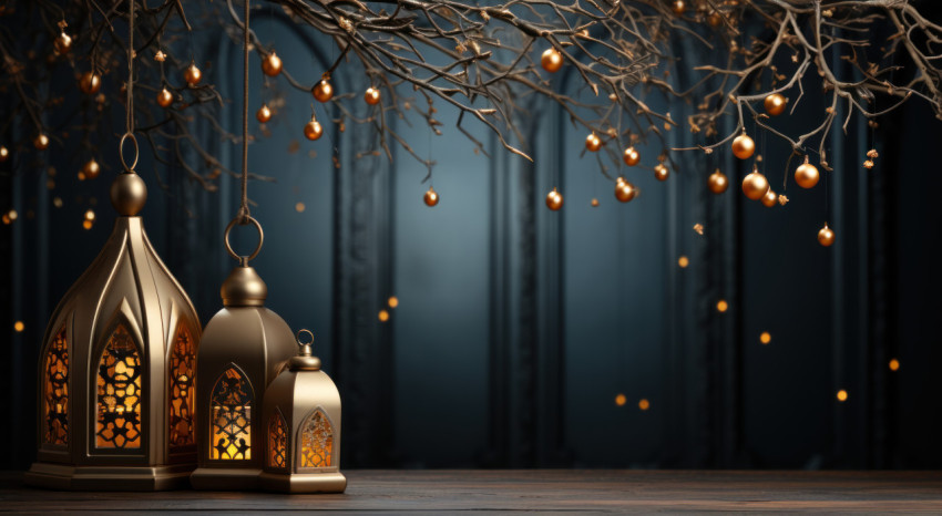 Elegant arabian lantern in a golden hue adding a touch of sophistication