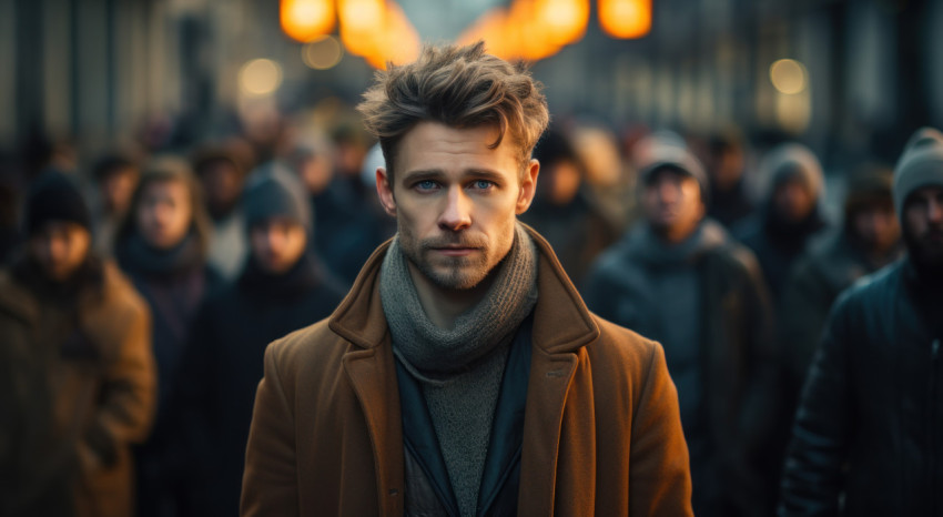 Confident man standing before a crowd