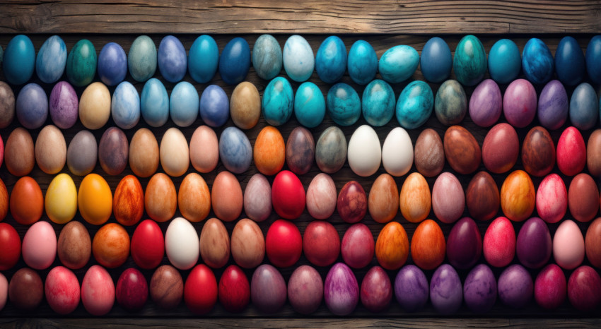 Vibrant easter egg wall backdrop with colorful dyed eggs