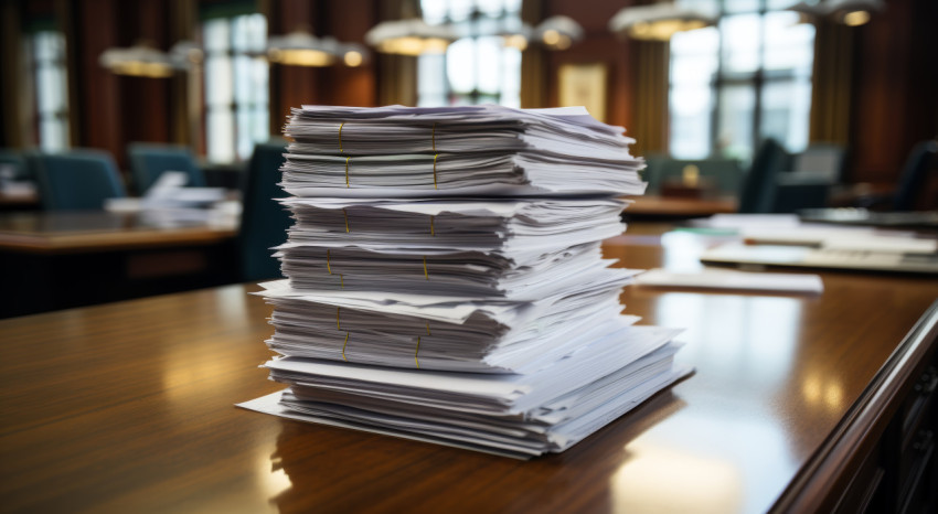 Papers neatly stacked on a desk