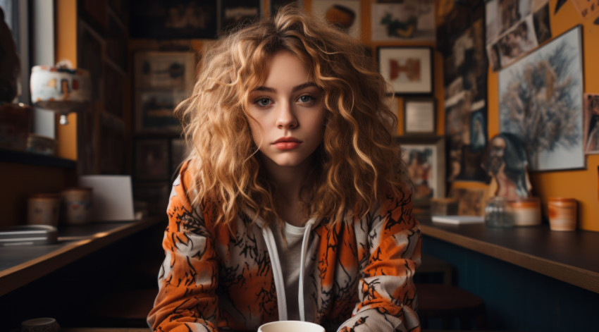 Woman relishing coffee shop