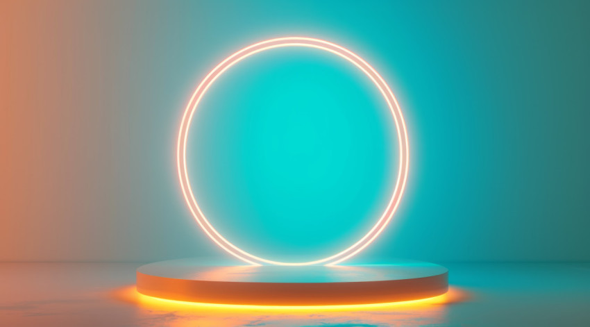 Glowing neon light on a pedestal radiating vibrant colors