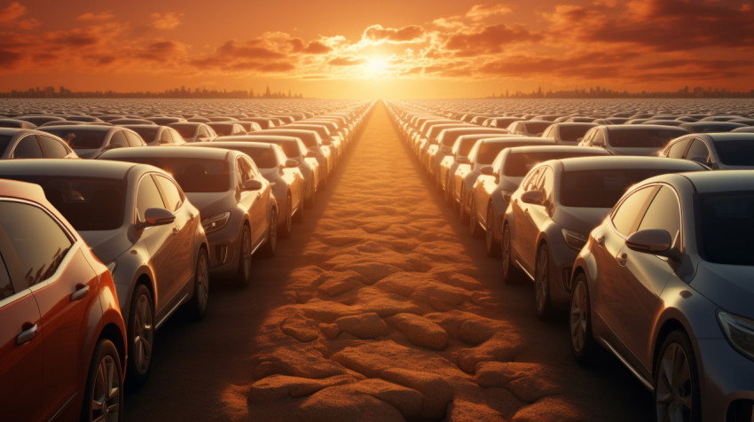 Fleet of Cars Waiting to Be Shipped