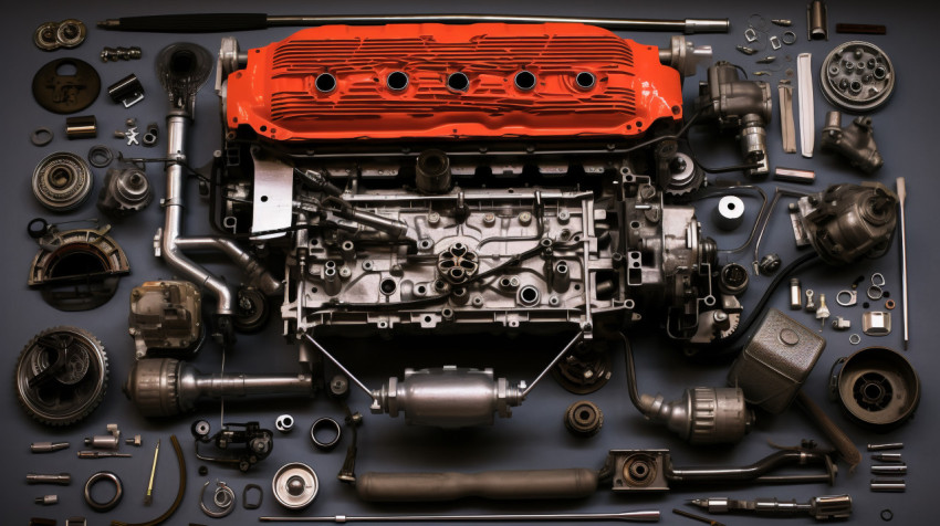 Detailed View of Car Engine Parts