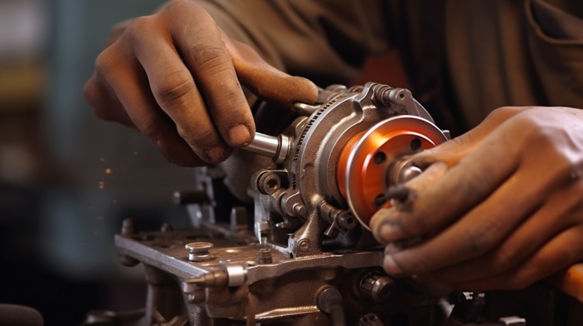 Hands at Work on Complex Machinery