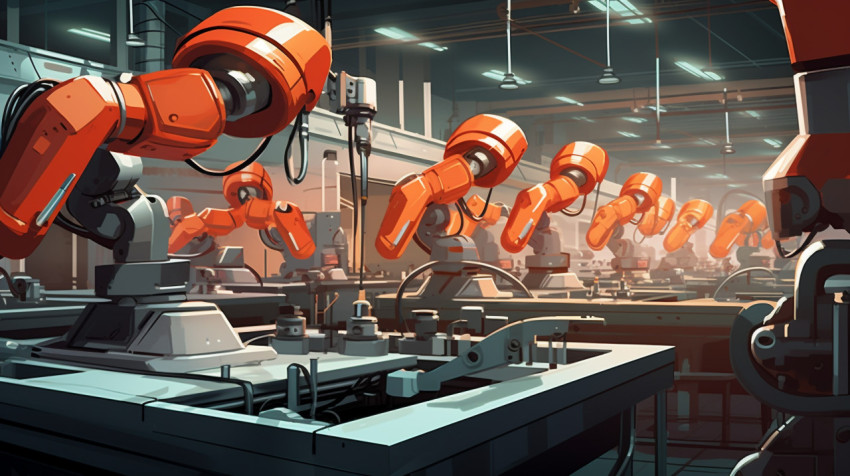 Robotic Arms Working in Sync on Industrial Production Line