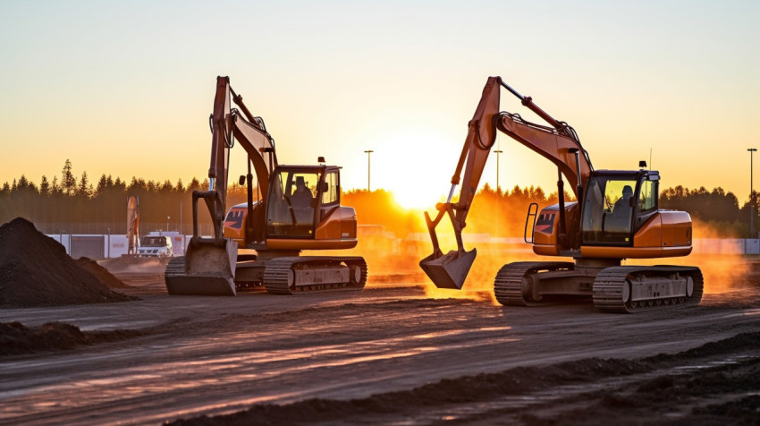 Tractors and Excavators at a Construction Site