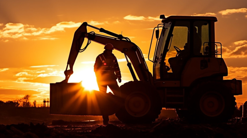 Construction Worker Silhouetted Against the Setting Sun