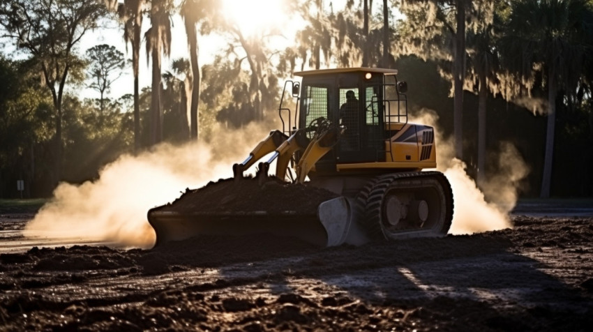 Bulldozer Pushing a Pile of Dirt