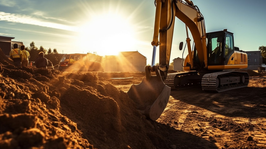 Low-Angle Shot of Excavator Digging Trench