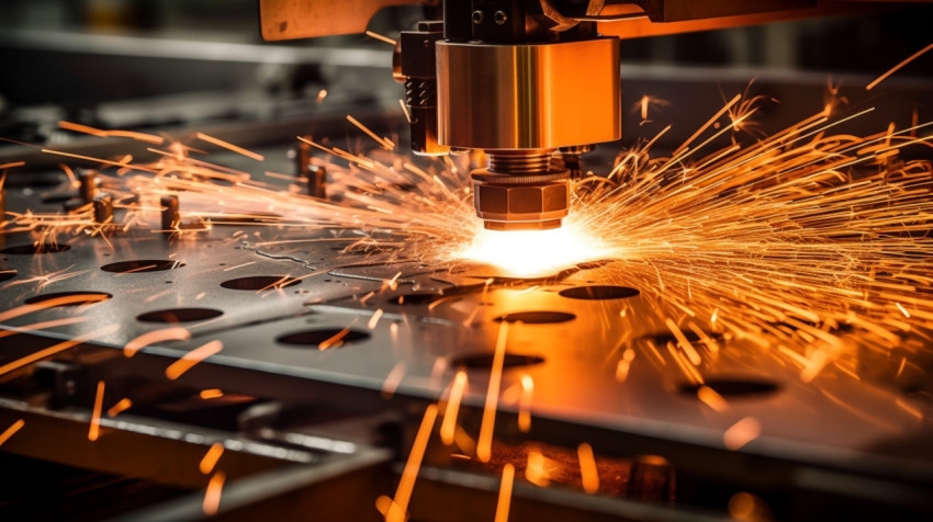 Laser Cutting Creates Sparks in Metal