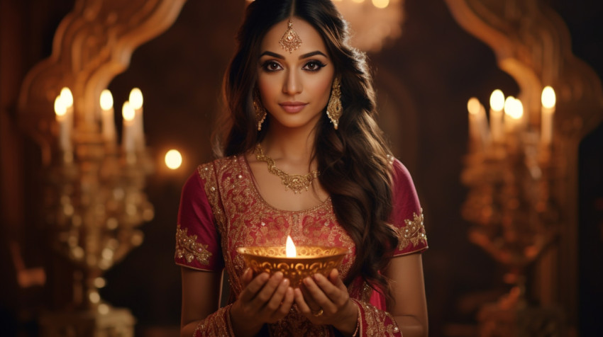 Indian Bride Holding Gold Diya