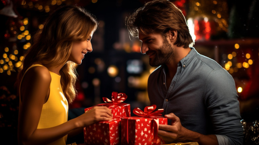 Christmas couple with christmas gifts