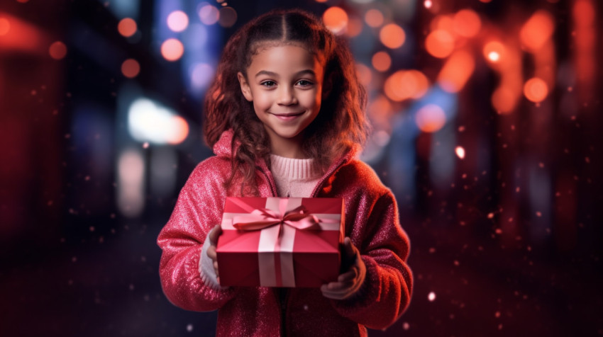 Young Girl with Christmas Gift Box