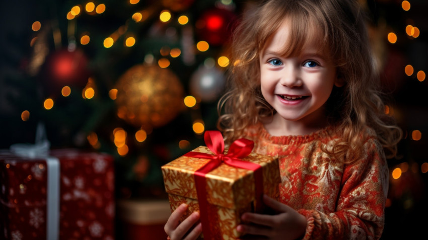 Little Girl Holds Gift Box