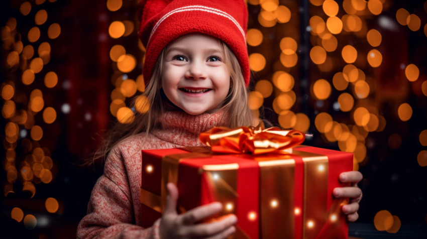 Little Girl Holds Gift Box