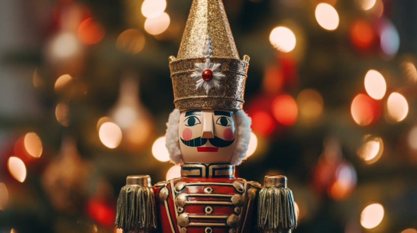 Christmas Toy Soldier in the Light of a Tree