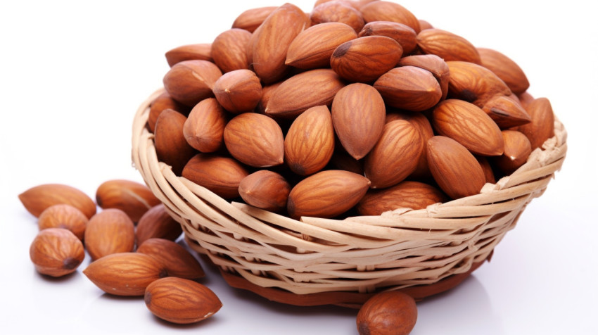 Freshly Picked Almonds in a White Basket