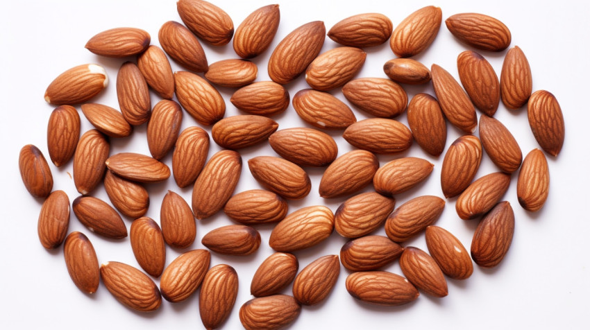 a close-up shot of a handful of almonds