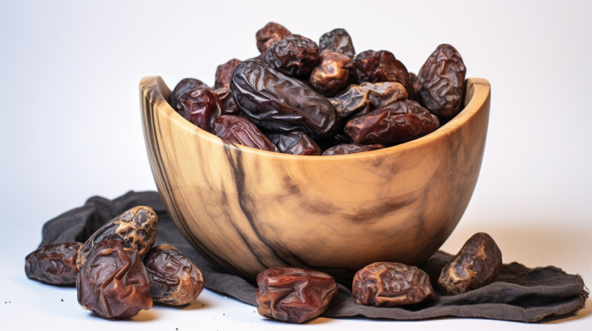 Bowl of Sweet Dates on White Background