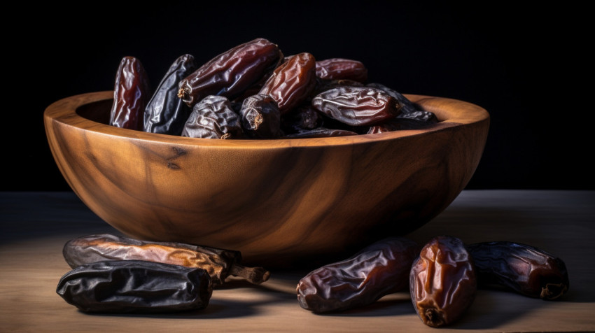 dates in a wooden bowl