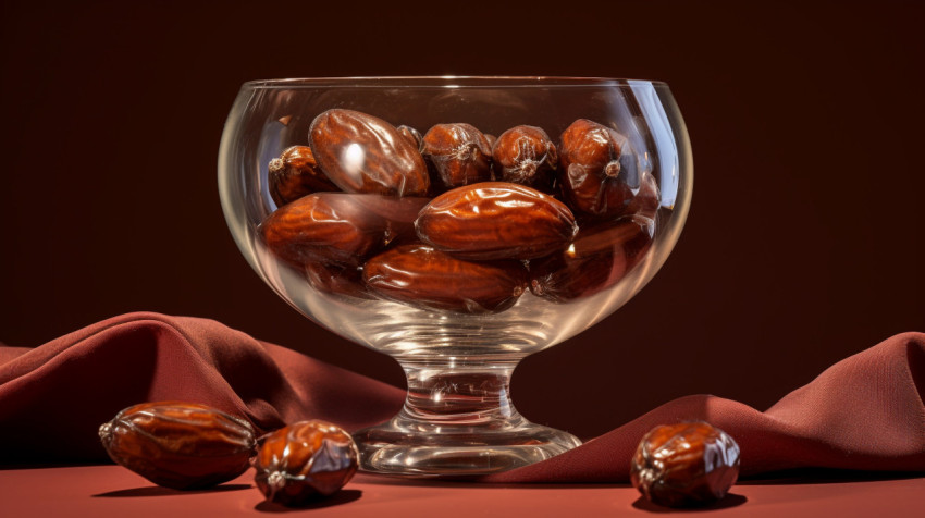 Dates and Nuts in a Glass Bowl