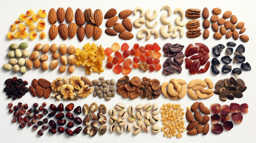 Various Nuts in Natural Colors on White Background