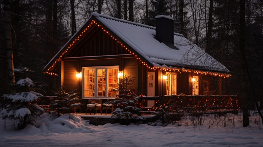 Stunning Snowy Cottage Lit Up for Christmas