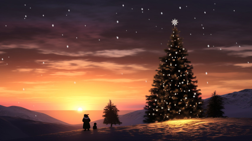 Penguin with Christmas Tree on Snowy Hill Penguin with Christmas Tree on Snowy Hill