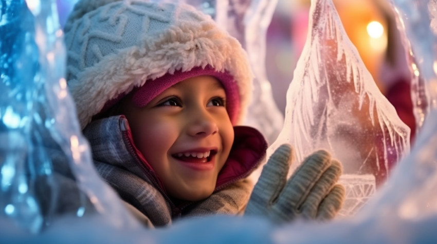a close-up portrait of a child who is playing in a mystical ice