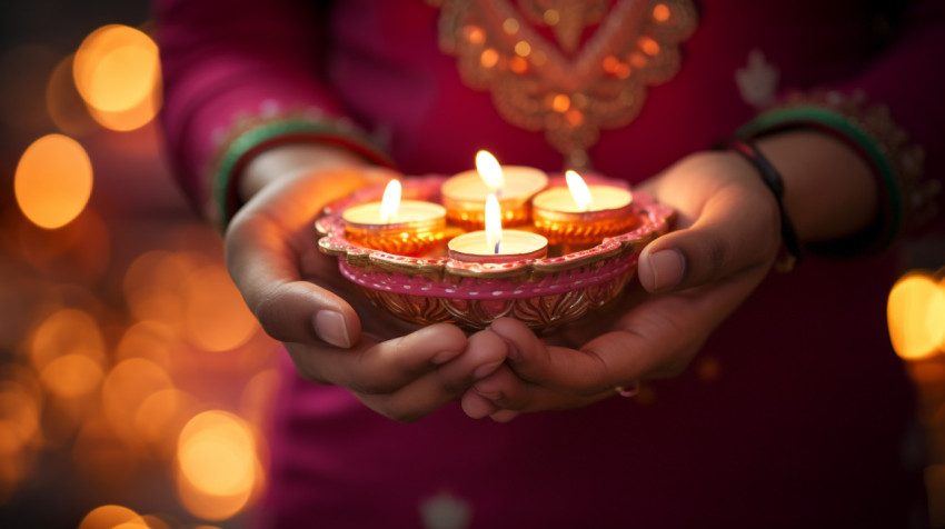 Diwali Celebration with People Holding Diyas or Candles