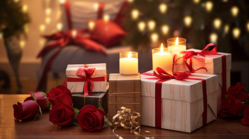 Wooden Boxes with Red Ribbons and Candles Wooden Boxes with Red Ribbons and Candles