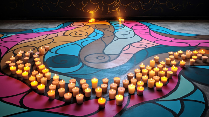 Rangoli with candles in a garden