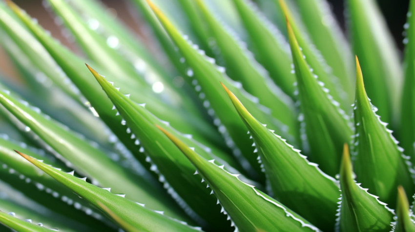 a close-up of the spiky edges of an aloe vera leaf