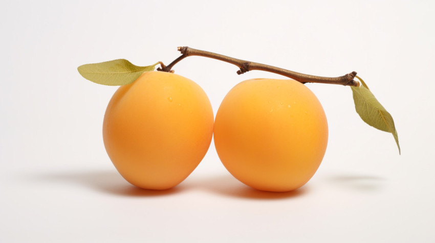 Apricots Cut in Half on White Background