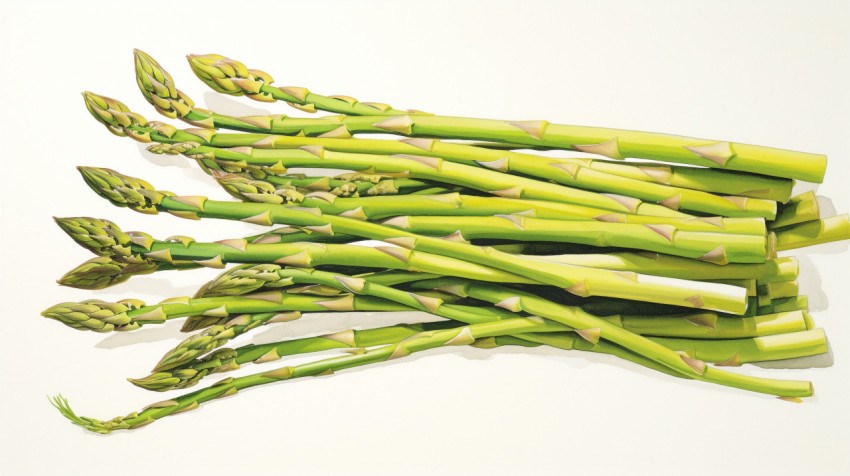 a bunch of asparagus is lying against a white background