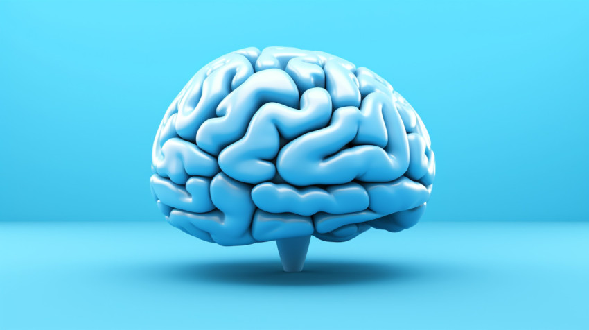 a blue human brain on a blue background