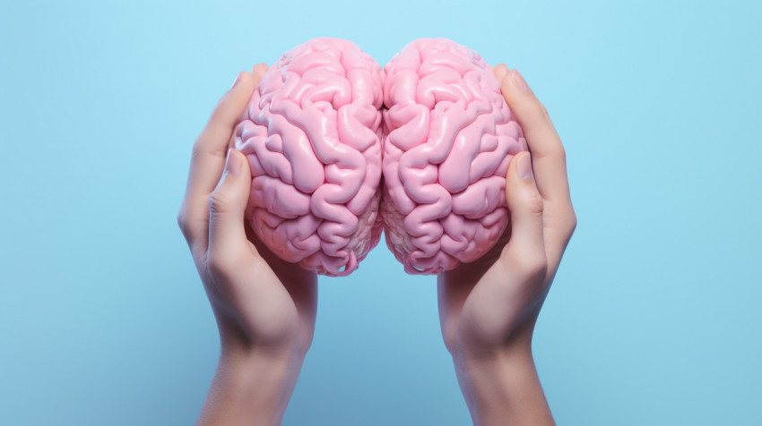 a pink version of a brain in a pair of hands