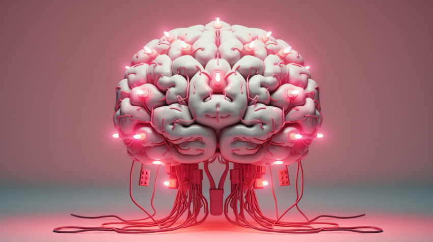 pink brain filled with electric lights