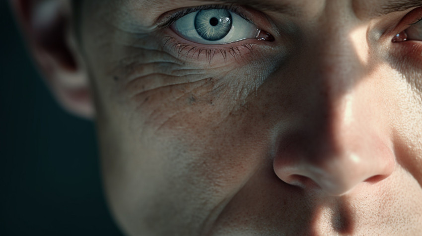 Close-up of man's blue eyes