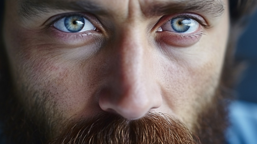 Striking blue-eyed man with a full beard