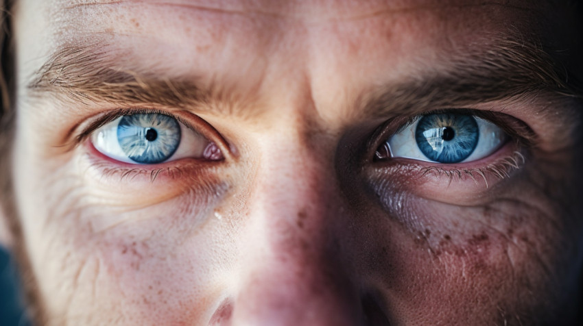 close up portrait of a man with blue eyes