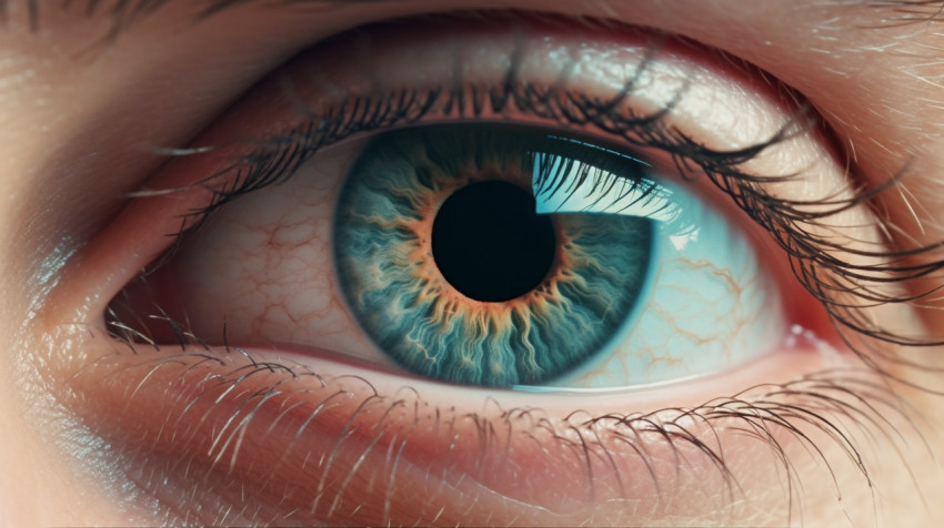 a close up of a man's eye with blue eyes