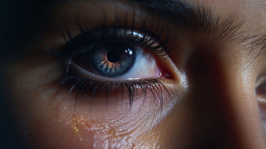 close up of woman looking into her eyes